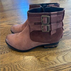 Sorel Suede Double Buckle Ankle Boots